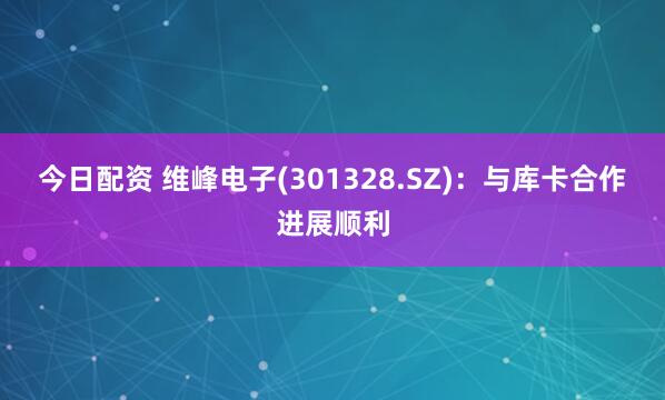 今日配资 维峰电子(301328.SZ)：与库卡合作进展顺利